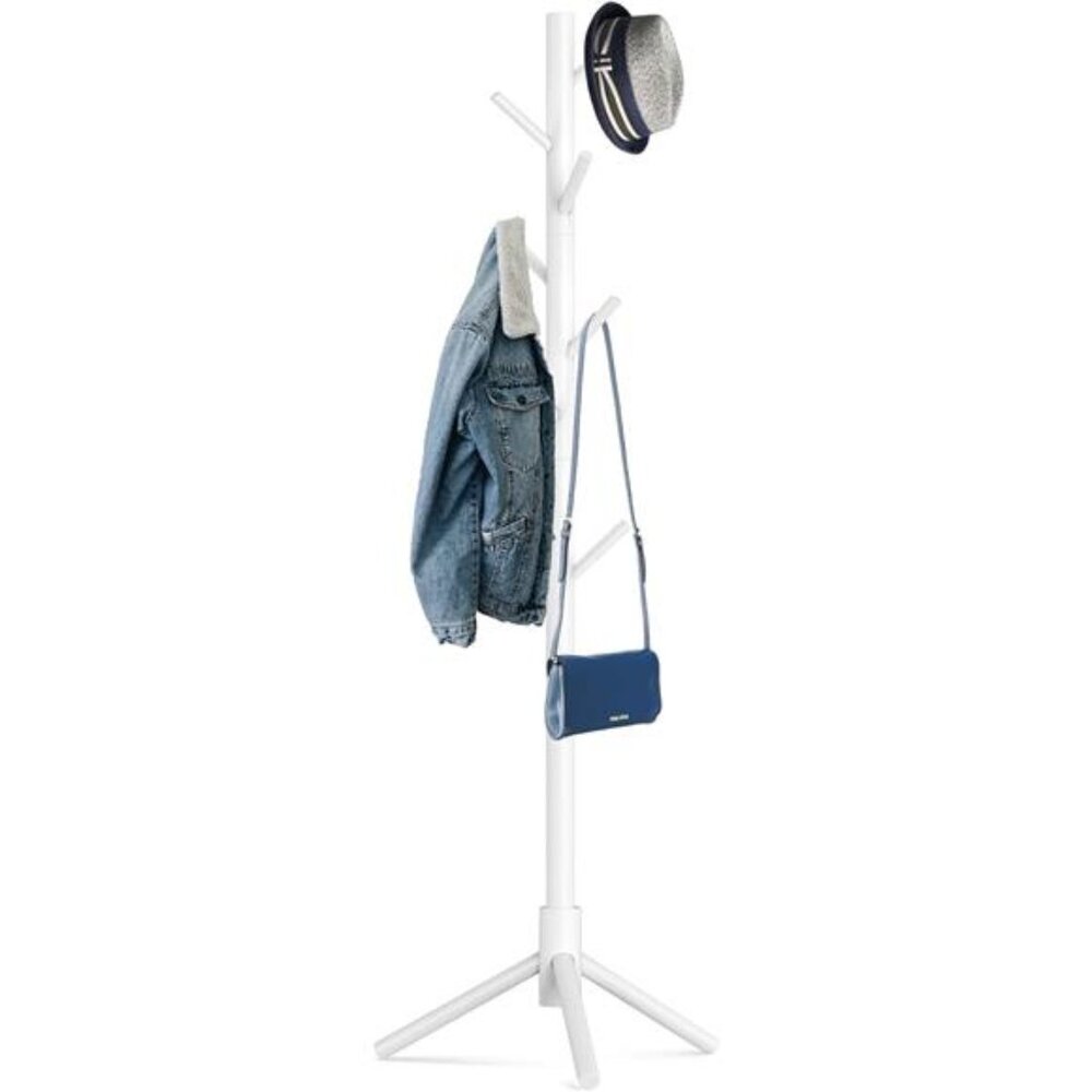 Wooden Tree Coat Rack Stand,Sturdy Freestanding Coat Rack with 8 Hooks